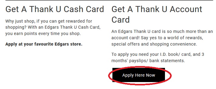 Edgars co za Thank U Cash Account Card South Africa Www statusin