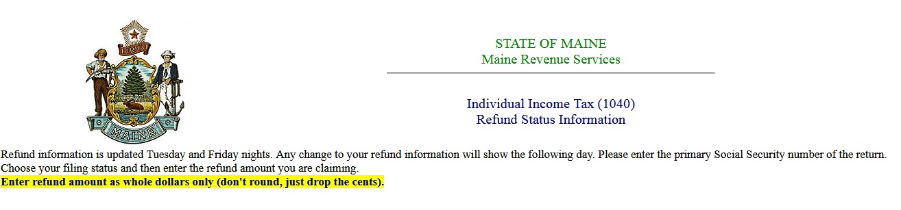 Portal maine gov Tax Refund Status Revenue Services Www statusin